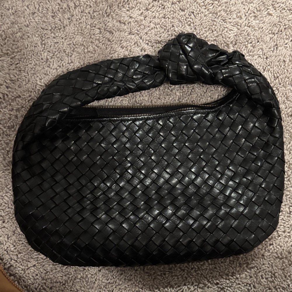 Bottega inspired Black Woven Handbag